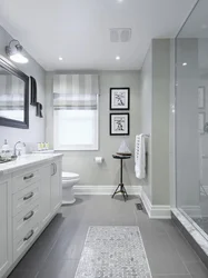 Photo of a bathroom in gray and white