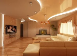 Suspended ceilings in the living room design for the house photo