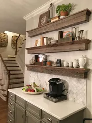 Wall shelves in the kitchen interior photo