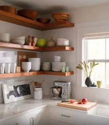 Wall shelves in the kitchen interior photo