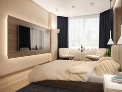 Rectangular bedroom interior