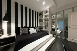 Bedroom interior in black and white photo