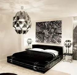 Bedroom interior in black and white photo