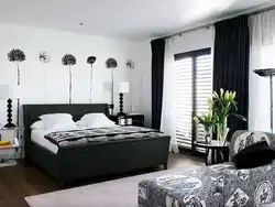 Bedroom interior in black and white photo