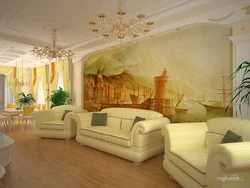 Living room design with photo wallpaper
