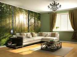 Living room design with photo wallpaper