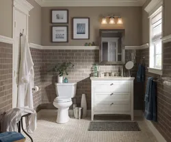 Bathroom design with wall painting and tiles photo design