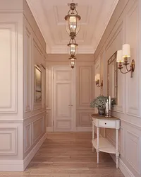 Interior with moldings on the walls in a modern living room interior