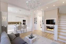 Living room kitchen design in light colors photo