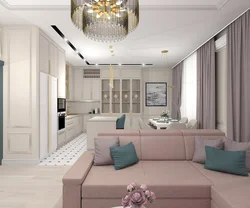 Living room kitchen design in light colors photo