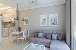 Living room kitchen design in light colors photo