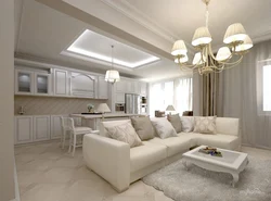Living room kitchen design in light colors photo