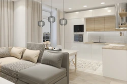 Living room kitchen design in light colors photo