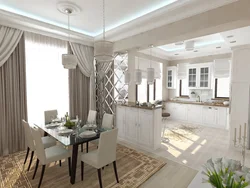 Living room kitchen design in light colors photo
