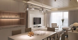 Living room kitchen design in light colors photo