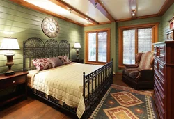 Bedroom in a house made of timber photo