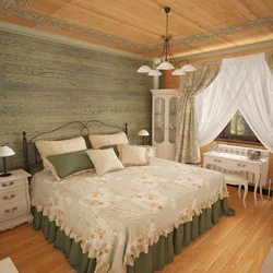 Bedroom in a house made of timber photo
