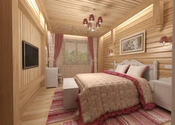 Bedroom in a house made of timber photo