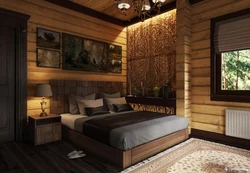 Bedroom in a house made of timber photo