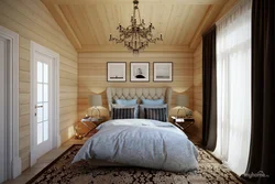 Bedroom in a house made of timber photo