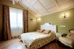Bedroom in a house made of timber photo