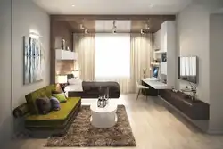 Living room interior 15 sq m in light colors