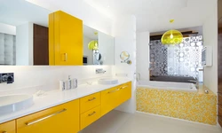 Yellow tiles in the bathroom photo design