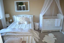 Bedroom with a children's bed in one room photo design