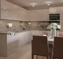 Beige matte kitchen in the interior