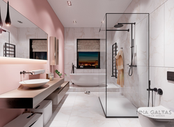 With bathrooms in a modern interior