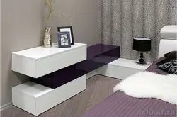 Дизайн подвесной тумбы в спальне