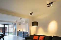 Lamps on the ceiling in the living room photo in the apartment