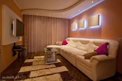 Design of suspended ceilings in the living room 18 sq m photo