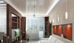 Design of suspended ceilings in the living room 18 sq m photo