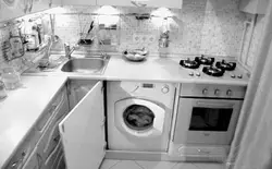 Mətbəx 6 kvadrat metr dizayn foto soyuducu və paltaryuyan ilə