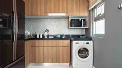 Kitchen 6 square meters design photo with refrigerator and washing machine