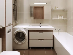 Interior design of a small bathroom with a washing machine