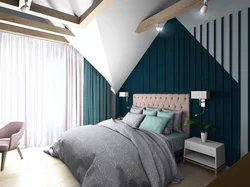 Bedroom interior in a house with a sloping ceiling