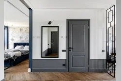 Living room design with gray doors