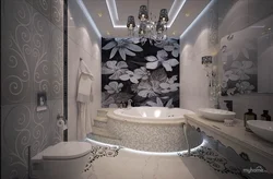 Бұрыштық ваннасы бар ванна бөлмесінің дизайны