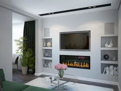 Wall with fireplace and TV in the living room interior