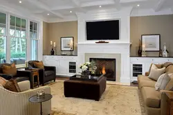 Wall with fireplace and TV in the living room interior