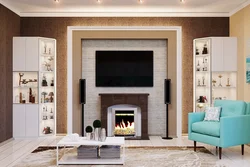 Wall with fireplace and TV in the living room interior