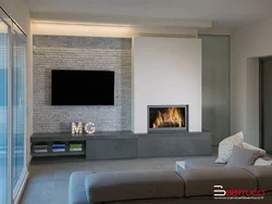 Wall with fireplace and TV in the living room interior