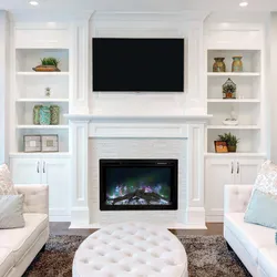 Wall with fireplace and TV in the living room interior