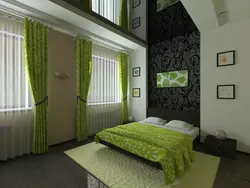 Curtains for green wallpaper in the bedroom photo