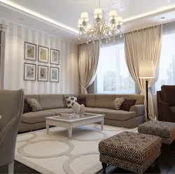 Warm beige color in the living room interior