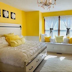 Bedroom interior in yellow tones