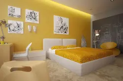 Bedroom interior in yellow tones