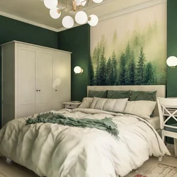 Bedroom interior with green and brown colors